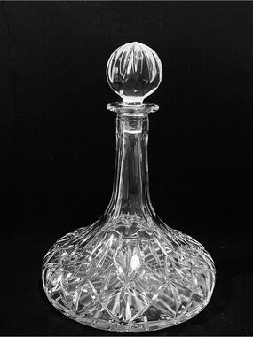 Vintage Block Cut Crystal Ship Decanter Stamped 11” Tall With Stopper